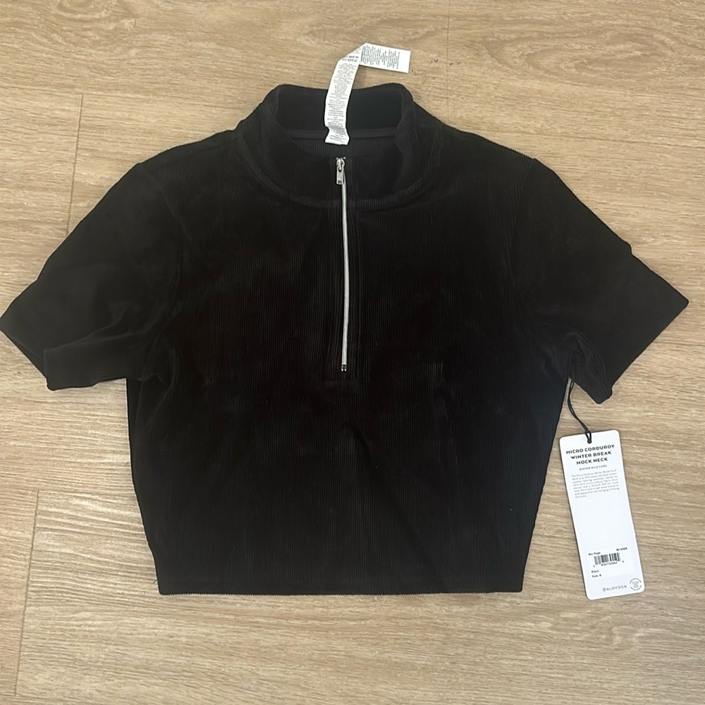 Alo Micro Corduroy Winter Break Mock Neck—Black